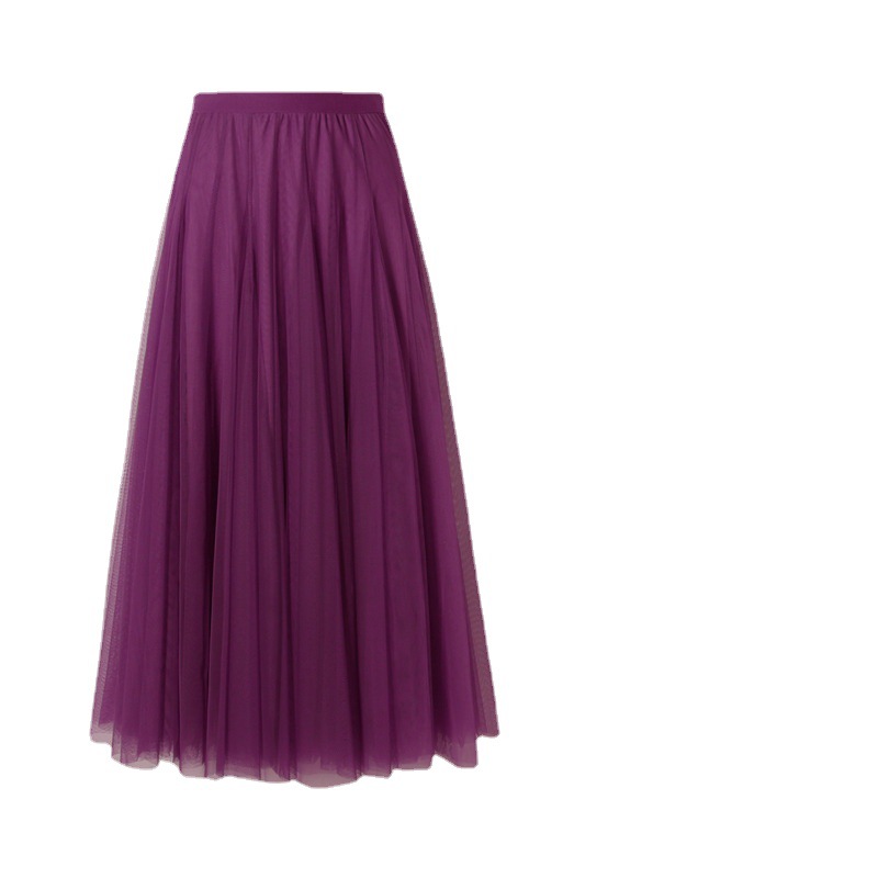 720-degree square dance red mesh skirt large swing skirt slimming A- line skirt cover slim purple gauze skirt