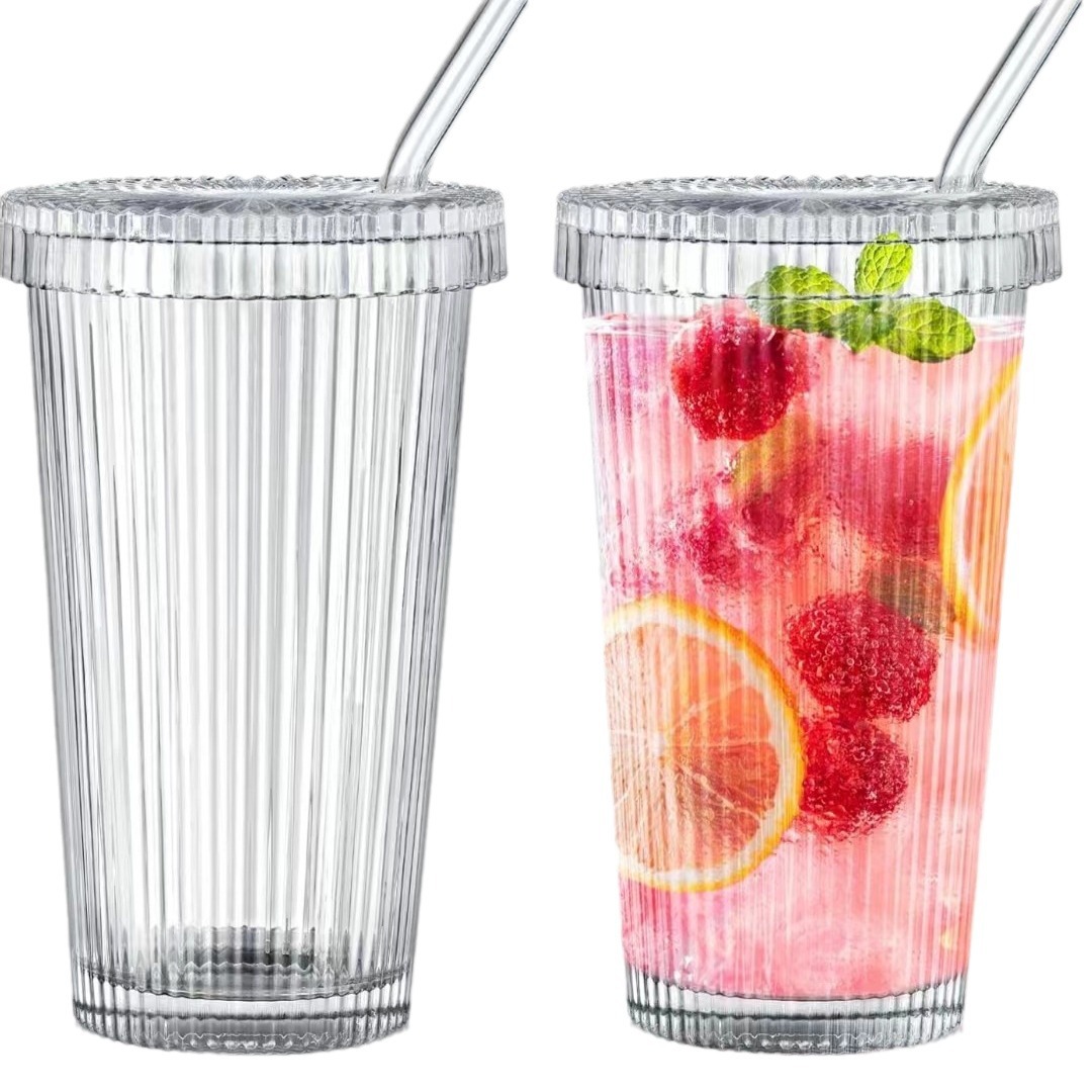 Large Capacity Internet Celebrated Glass Household Office Water Cup with Straw High Color Value Beverage Coffee Cup