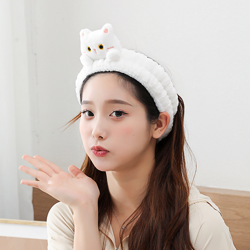 Cartoon cat hair band female plush face wash headband non-slip mask special hair band headdress cat ear headband