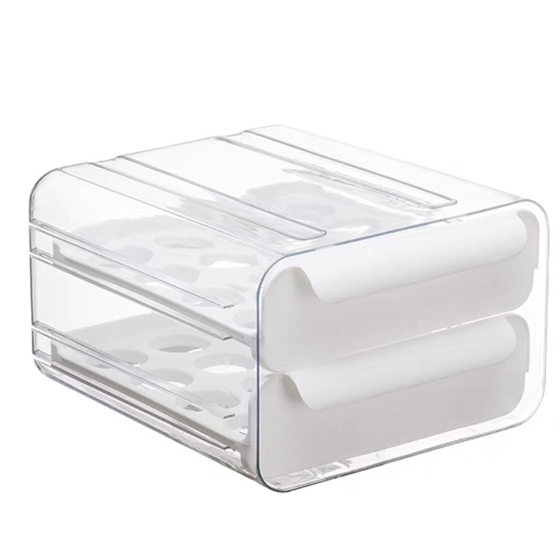 Egg Storage Box Kitchen Refrigerator Drop-resistant Anti-rolling Multi-layer Push-pull Sub-pack Transparent Drawer-type Egg Box with Lid