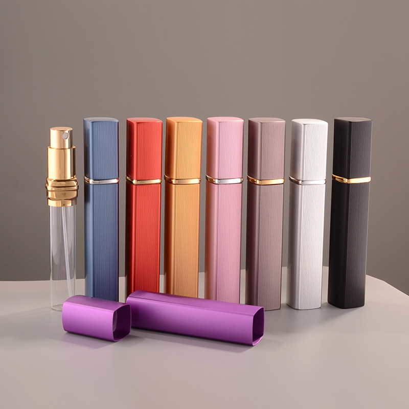 Spot wholesale aluminum tube square 12ml spray perfume bottle portable cosmetics packaging glass liner logo