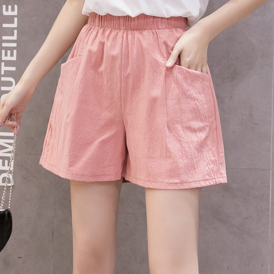 Cotton Linen Casual Shorts Women's Large Size Wide Leg Pants Home Beach Hot Pants Summer Loose Casual Sports Pants