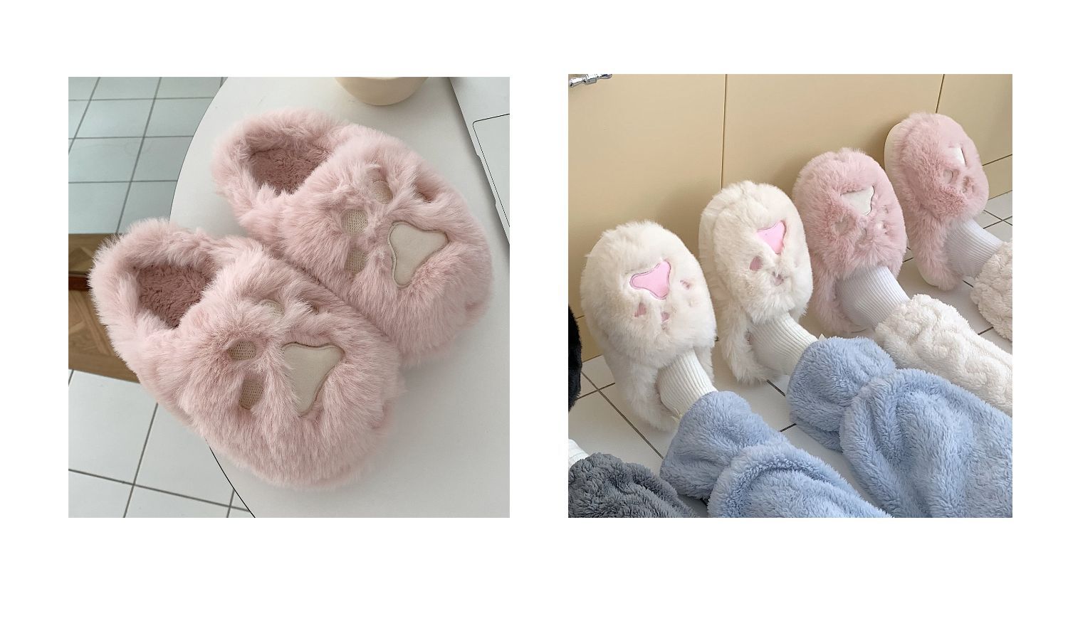 Pantoufles d'hiver en coton à demi-talon pour femme, style coréen, pour étudiante, en forme de cœur, douces et mignonnes, avec griffes de chat_voghion.com