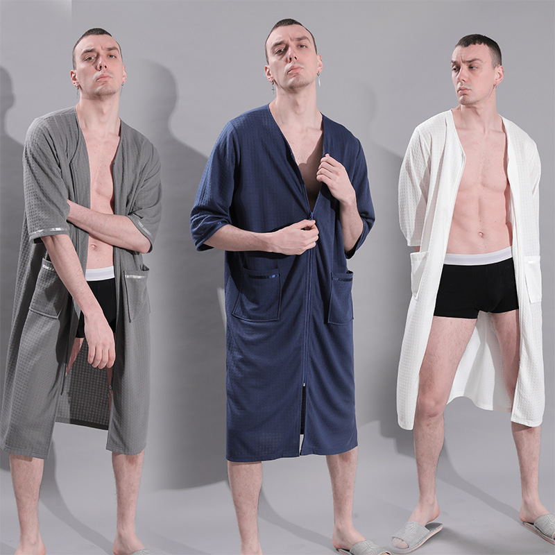 Foreign trade new zipper men's nightgown thin plus fat plus size 200kg bathrobe one-piece pajamas men's home clothes - ShopShipShake