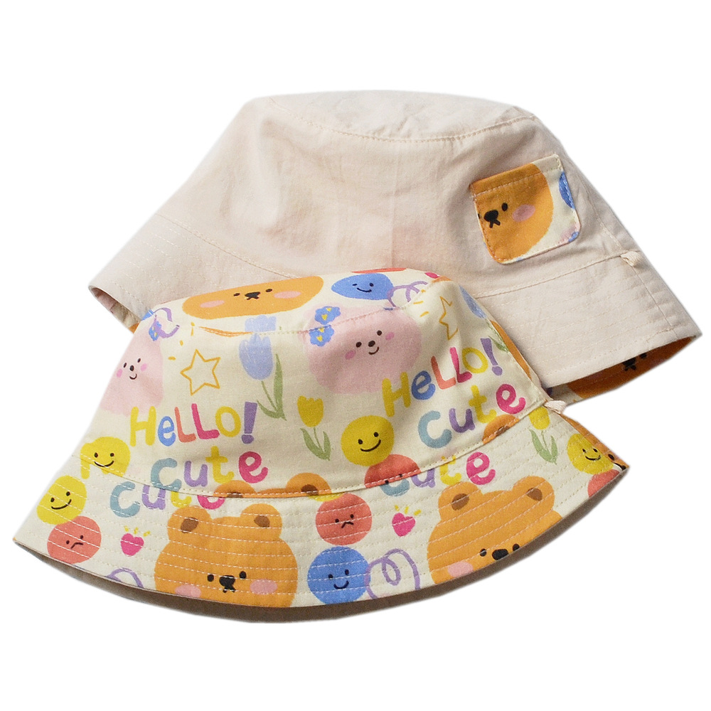 moinmlon double-sided wearing spring and summer Korean thin children's sunshade fisherman hat baby breathable cotton sunscreen sun hat