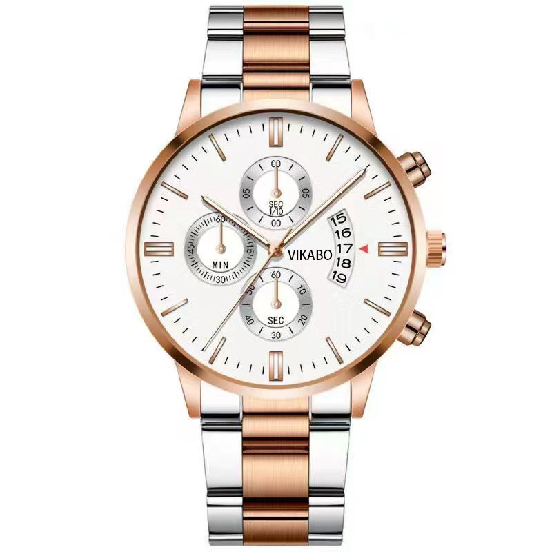 Cross-border hot calendar steel belt quartz watch classic three-eye large dial men's business watch men's watch manufacturers wholesale