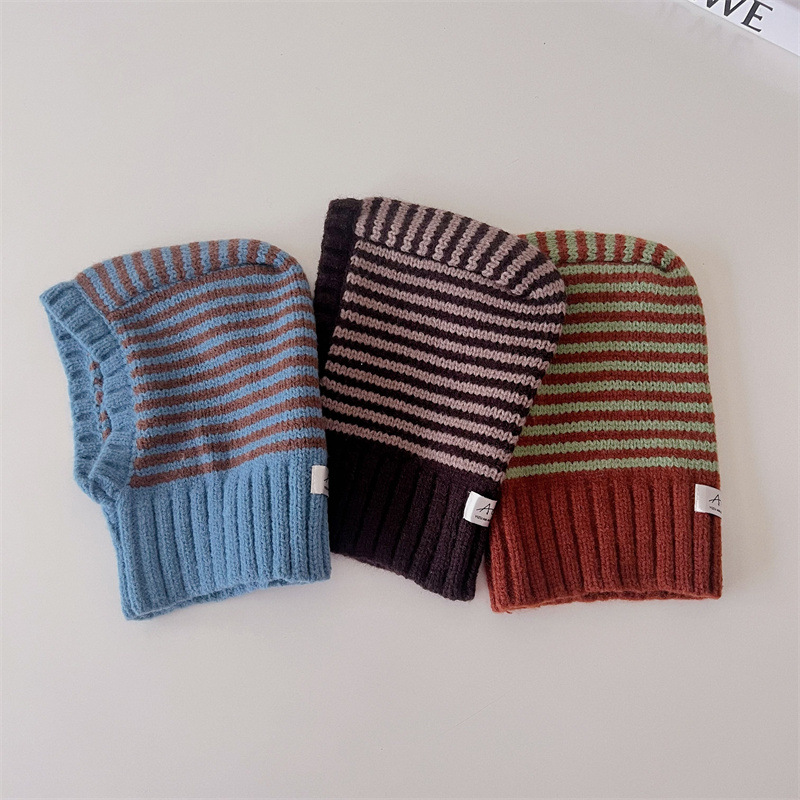 M1805 South Korea same chi style children's knitted striped hat autumn and winter warm wool hat one-piece treasure hat
