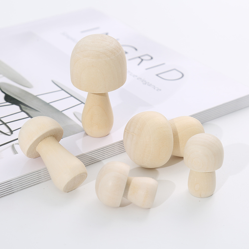 New spot wooden mushroom children's painted toys modern wind home ornaments solid wood small mushroom manufacturers wholesale