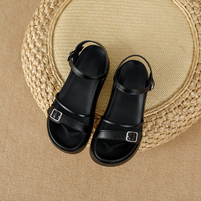 2023 Summer New Thick-soled Platform Sandals Women's Strap Heightened Comfortable Fairy Style Roman Shoes Small Size 33