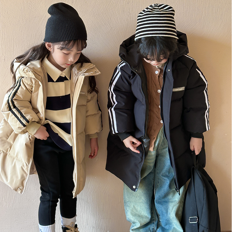 Children's mid-length cotton-padded jacket 2023 new winter boys and girls down cotton-padded coat middle and older children's over-the-knee children's clothing