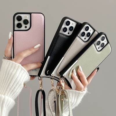 Star Same Style Crossover Lanyard Phone Case Card for Apple iphone16 Fishtail TPU Phone Leather Case