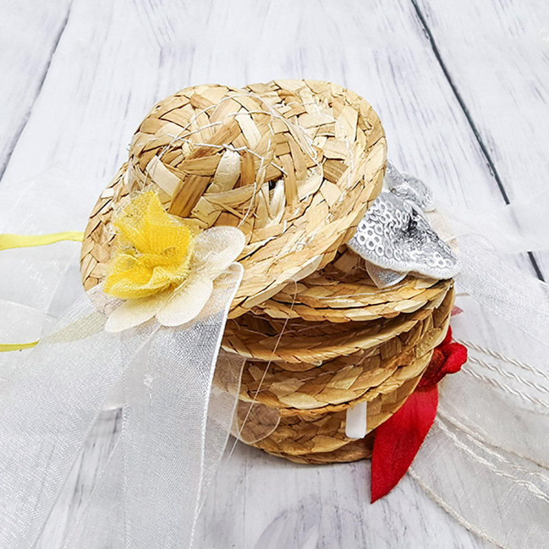 6 points doll play house farmer straw hat beach straw hat hard hat toy headdress accessories 8cm pet chicken hat