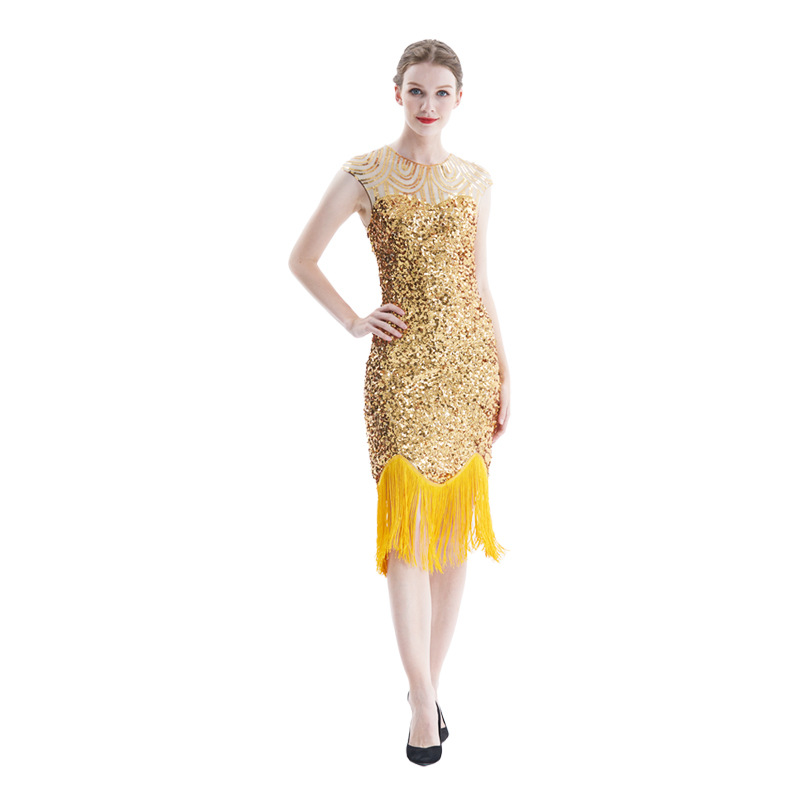 1920 vintage banquet party stage nightclub tassel dress slim-fit sexy sequined beaded dress Amazon
