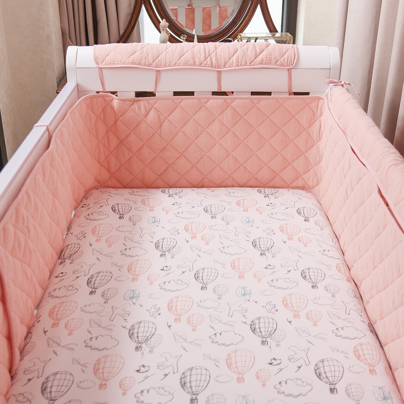 ins fresh double-layer crepe baby bed circumference solid color bumper strip block cloth soft bag children's bed fence mat