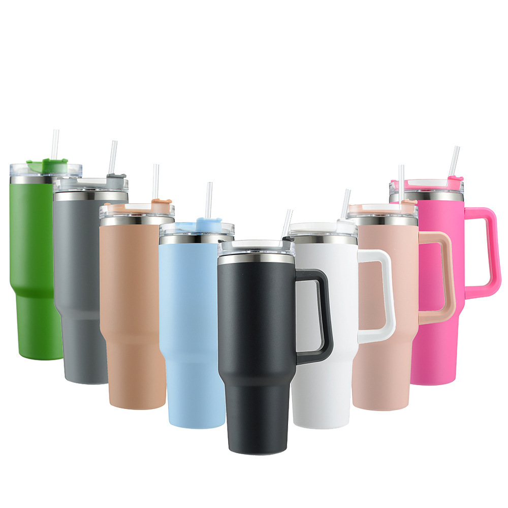 in stock spray 304 stainless steel large capacity thermos cup 40oz car cup with handle portable car ice cup