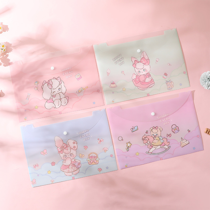 A4 Cute Snaps File Bag Student Cartoon Information Bag Simple PP Storage Office Thickened Test Paper Bag