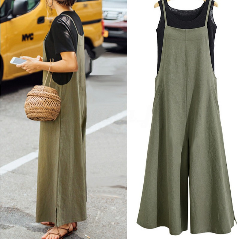 9009 * EBAY Best Selling Foreign Trade European and American Women's Loose One-piece Wide Leg Pants Casual One-piece Pants