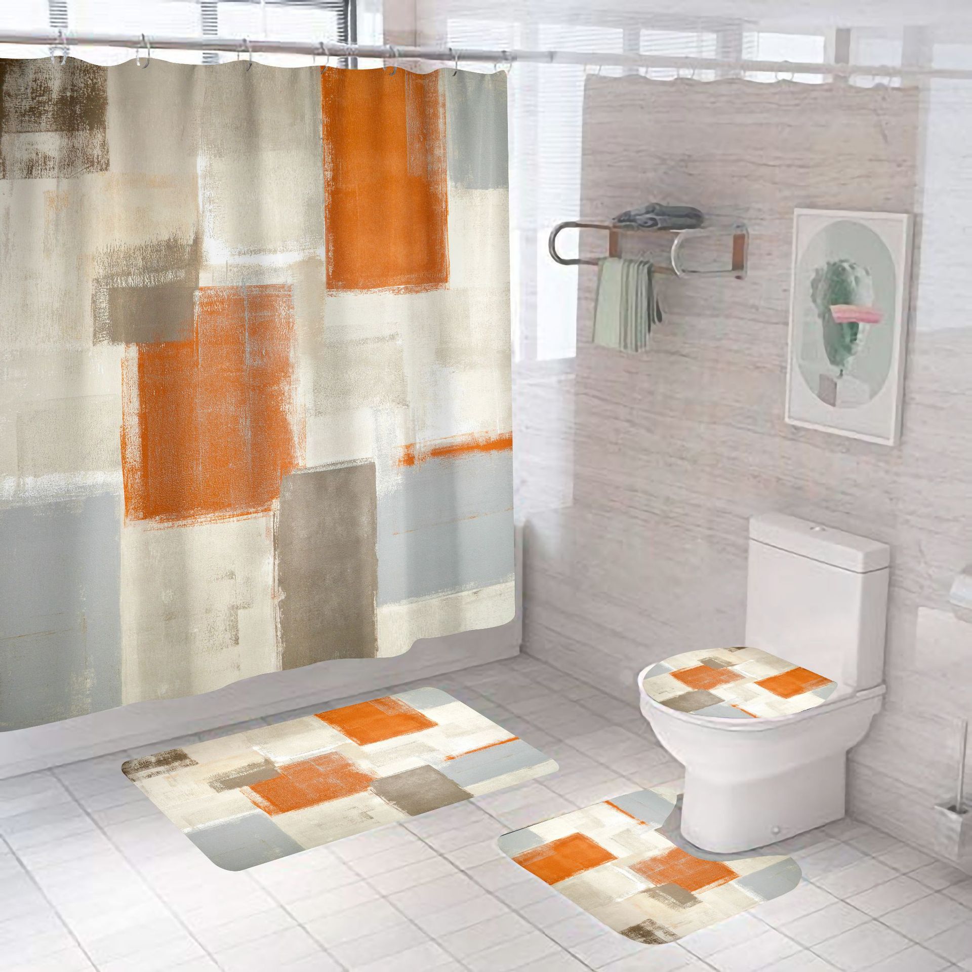 Cross-border new graffiti sketch shower curtain suit printing shower curtain factory wholesale bathroom curtain partition shower cover