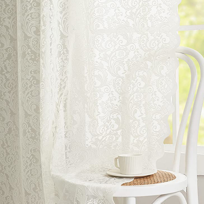 Wear rod curtain transparent opaque gauze curtain high sense lace polyester balcony bedroom window screen finished wholesale