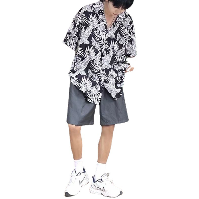 Hawaiian Floral Short-sleeved Shirt Men's Loose All-match Summer Thin Shirt Hong Kong-style Instagram Popular Brand Handsome Jacket