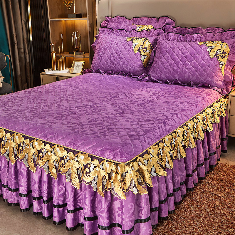 Velvet Simmons Bedspread Single Piece Cotton Thickened Crystal Velvet Bed Skirt Anti-slip Bed Cover Dust Cover 1.8 M
