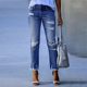 Factory direct 2023 new washed worn tassel ladies jeans Europe and the United States slim stretch leggings wholesale