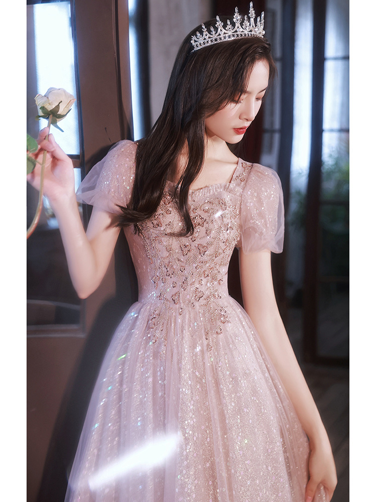 Pink Evening Dress Dress Women's Banquet Elegant Autumn Light Luxury Niche High-end French Style High-end Host Art Test Long Style