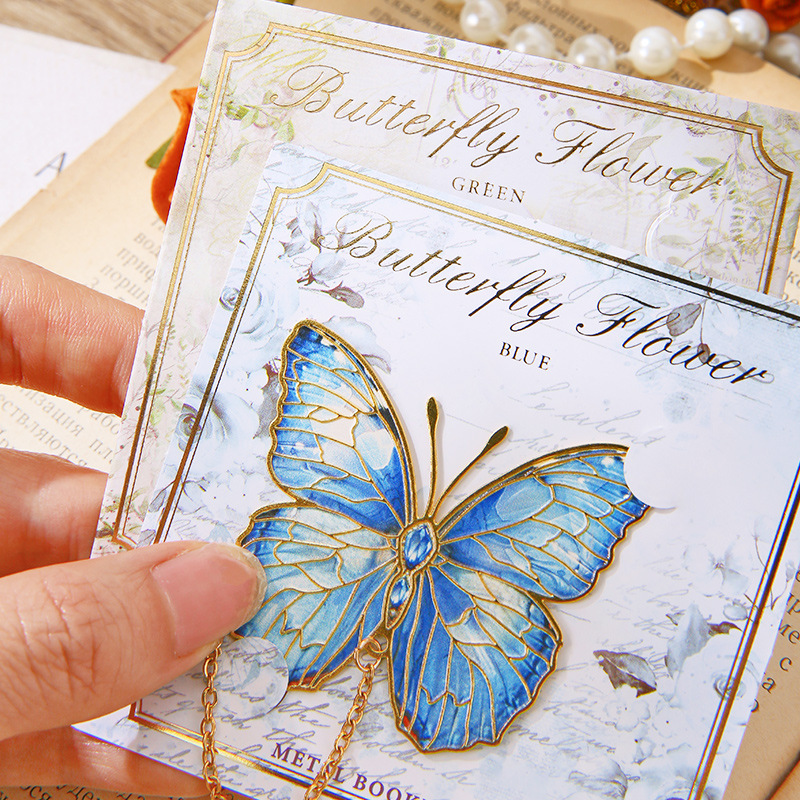 Flower Spy Language Series Metal Bookmark Student Art Fan Butterfly Metal Bookmark Creative Gift Bookmark