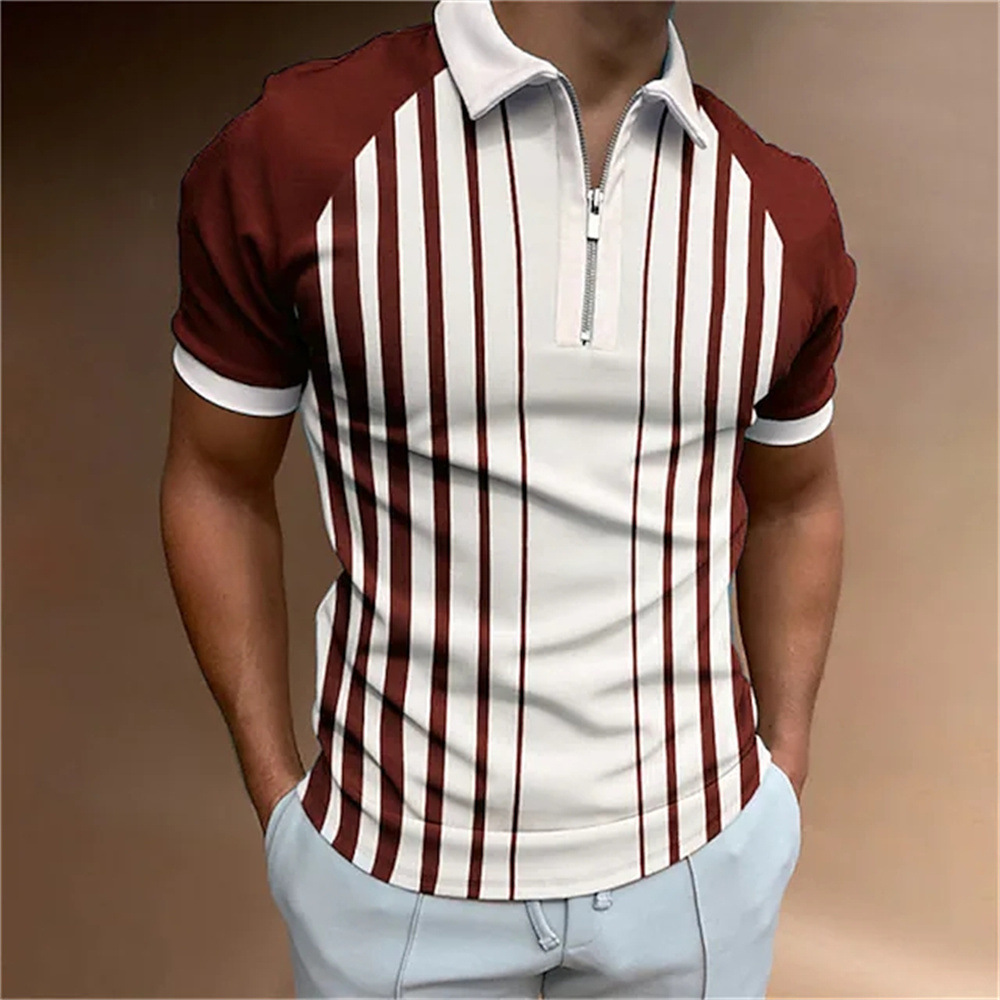 T-shirt Man Collar Men's Tops Polo Golf Striped 3D Print Clo