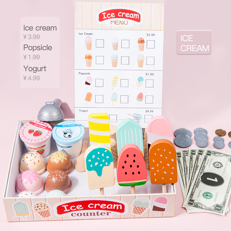 Children's wooden simulation ice cream ice cream shop canteen baby role-playing toys