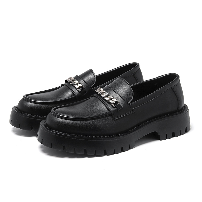 2022 New Spring Chain Loafers Men's Slip-on Thick Bottom Thick Heeled British Style Leather Shoes 18621-R_voghion.com