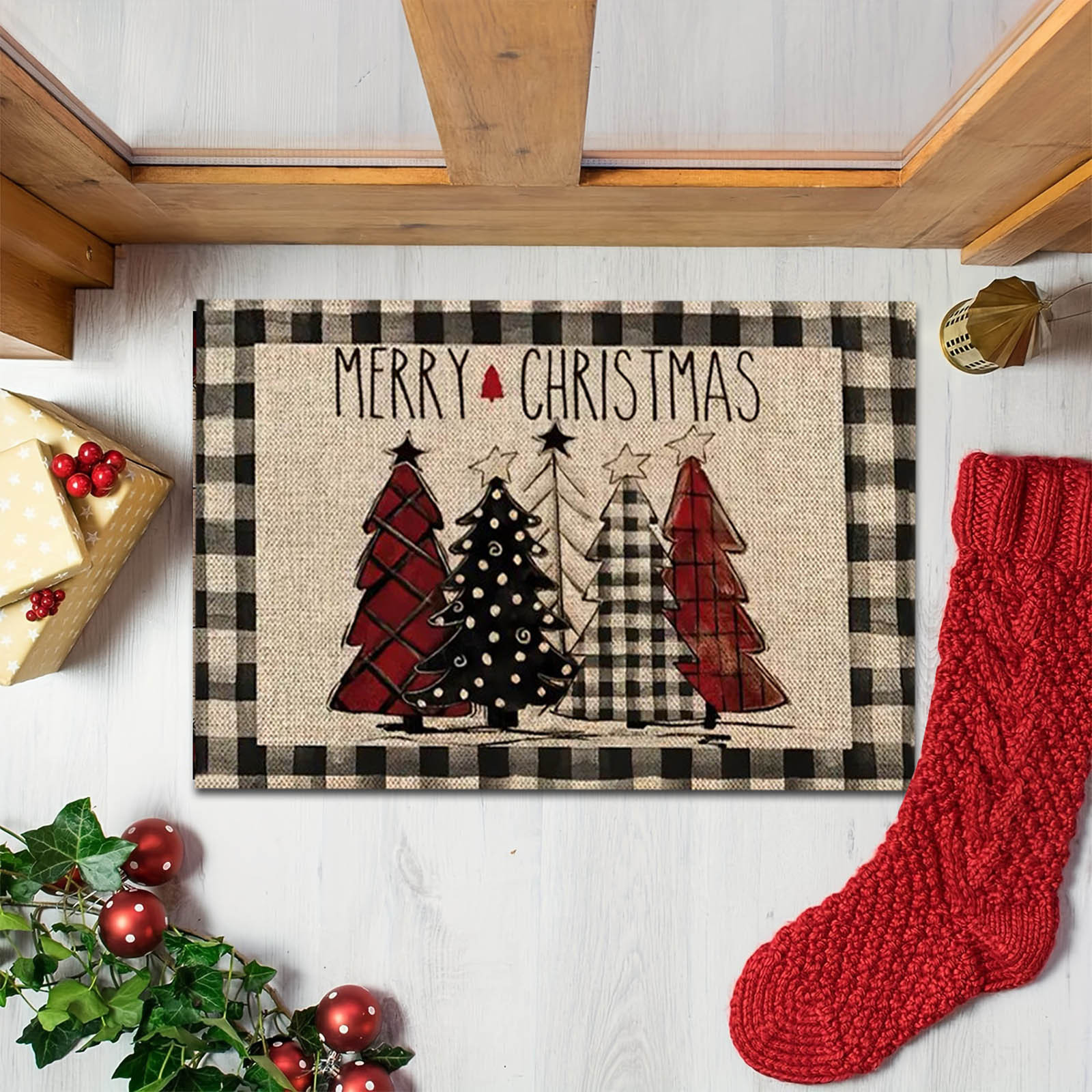 Kalėdų serija Šeimos sunkvežimių dekoratyvinis grindų įėjimas įėjimas įėjimas įėjimas įėjimas festivalis pasveikinimo kilimėlis Pledinis grindų kilimėlis_voghion.com