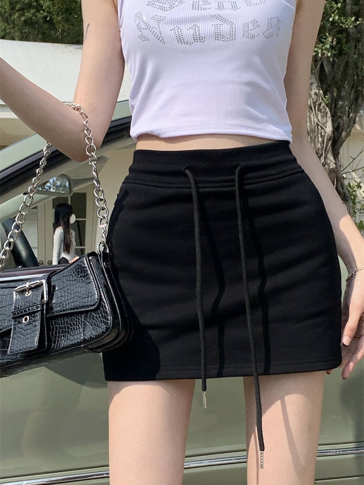 Drawstring skirt high waist anti-exposure pure desire style 2024 Summer sexy slimming casual sheath culottes