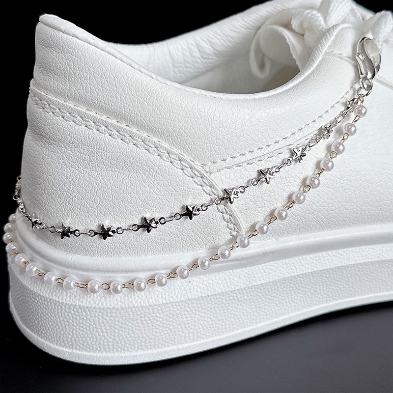 Personalized All-match Stars Love Pearl Double Layer Shoe Chain Punk Hip-hop Trendy Accessories Cross-border Hot-selling Accessories New