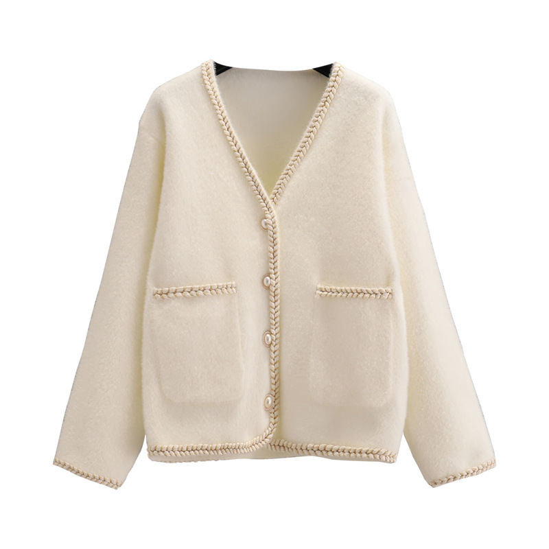2023 Autumn and Winter New Korean Style Loose Lazy Style Phnom Penh Imitation Mink Velvet Chanel Style Coat Women's Autumn and Winter Knitted Cardigan