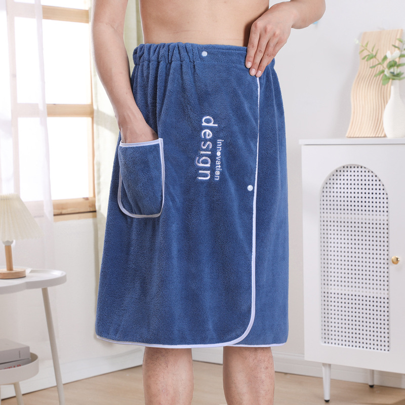 Men's bath skirt bath towel can be worn and wrapped coral fleece thick absorbent quick-drying embroidery cross-border adult bath skirt wholesale