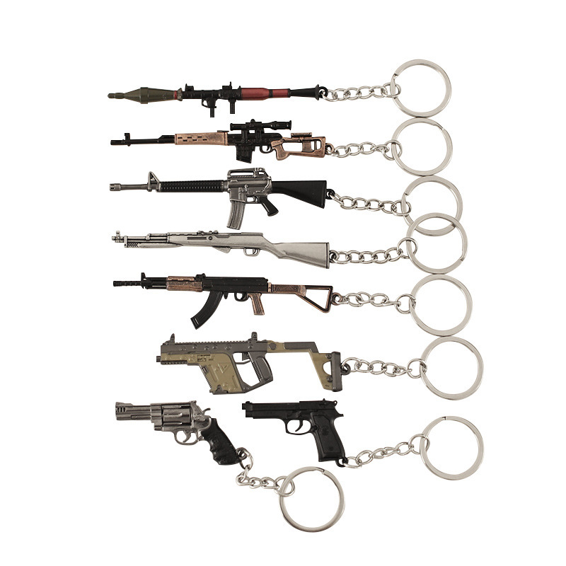 Jedi Eating Chicken Mini Alloy Keychain RPG Bazooka Sand Eagle Revolver SVD Beleta Small Gun Pendant Surrounding