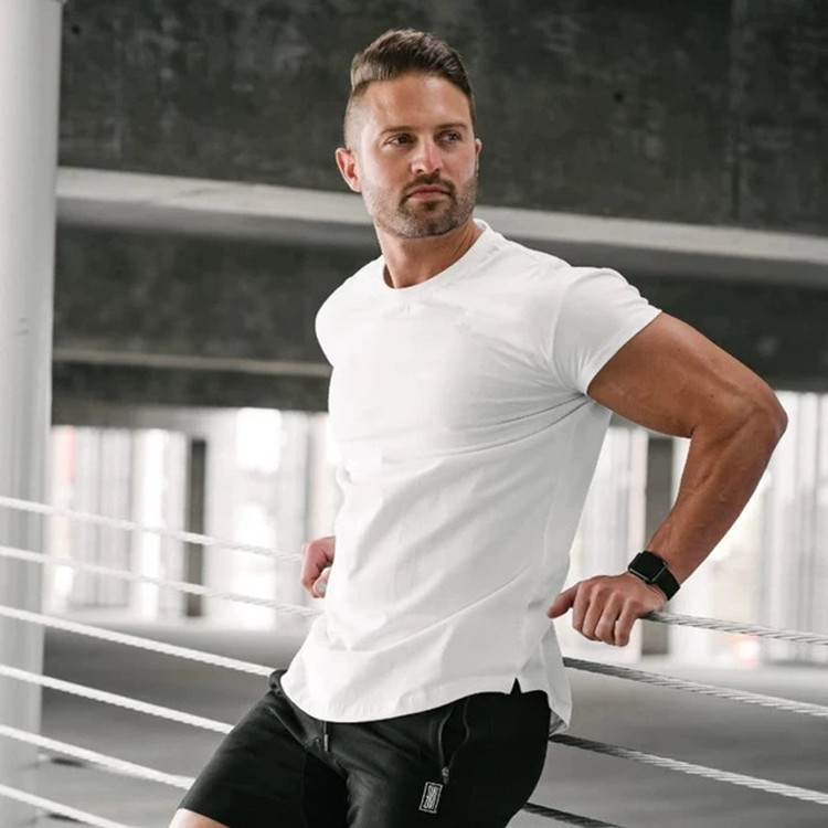 Muscle Fitness Quick-drying Stretch T-shirt Men's Slim-fit Short-sleeved Top Training Clothing European and American Fashion Brand Solid Color Undershirt