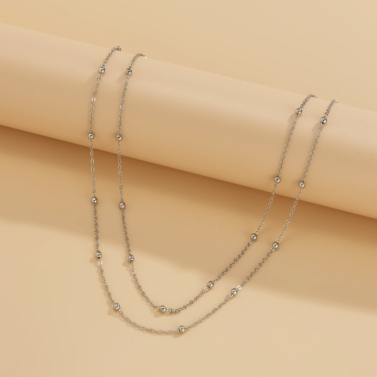 European and American Cross-border Jewelry Fashion Long Metal Ballball Chain Necklace Women's Double Layered Wear All-match Woolen Chain Necklace