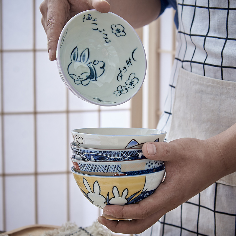Japanese Imported Household Eating Bowl Underglaze Color Small Bowl Cartoon Candy Japanese Style Ceramic Rice Bowl and Rice Bowl