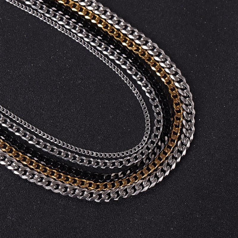 Europe and the United States cross-border hot sale 3/5/7mm stainless steel men's necklace 18K gold vacuum plating two-sided grinding Cuban chain