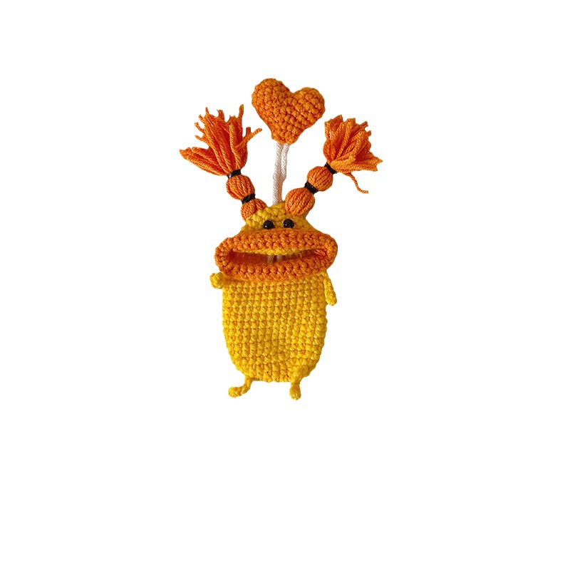 Cross-border cute sausage mouth car key cover hand-woven funny wool car doll key bag buckle pendant