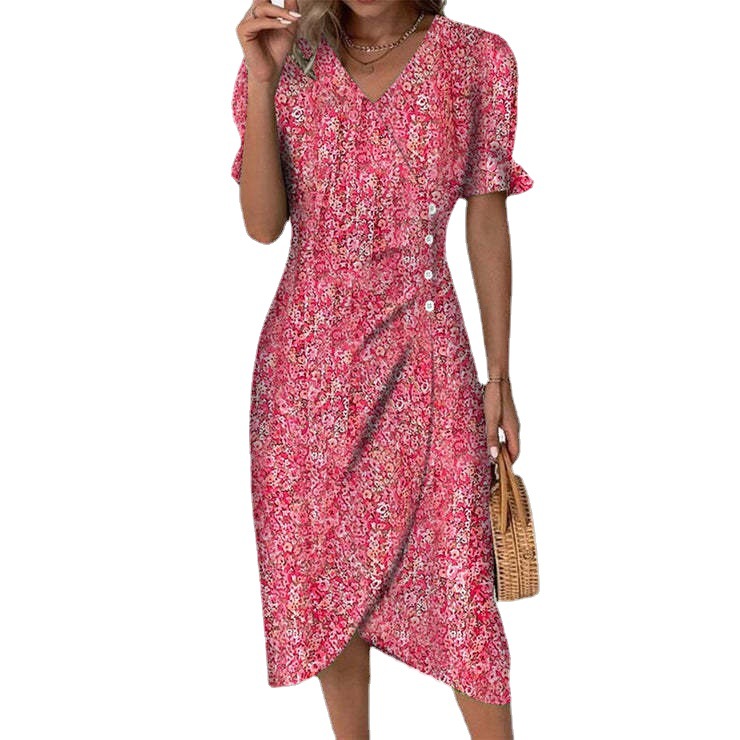2024 summer new independent station hot-selling geometric collage bubble sleeve irregular hem dress women's clothing