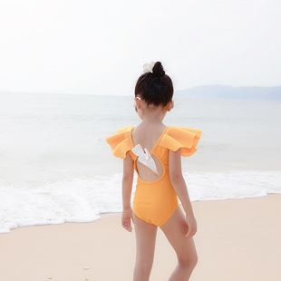 2020 new style with I swimsuit girls ins solid color sexy backless ruffled ring buckle bow cute