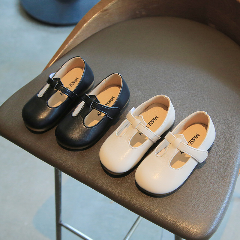 Children's Leather Shoes 2023 Spring New Female Baby Princess Shoes Soft Bottom Velcro British Style Casual Girls Shoes