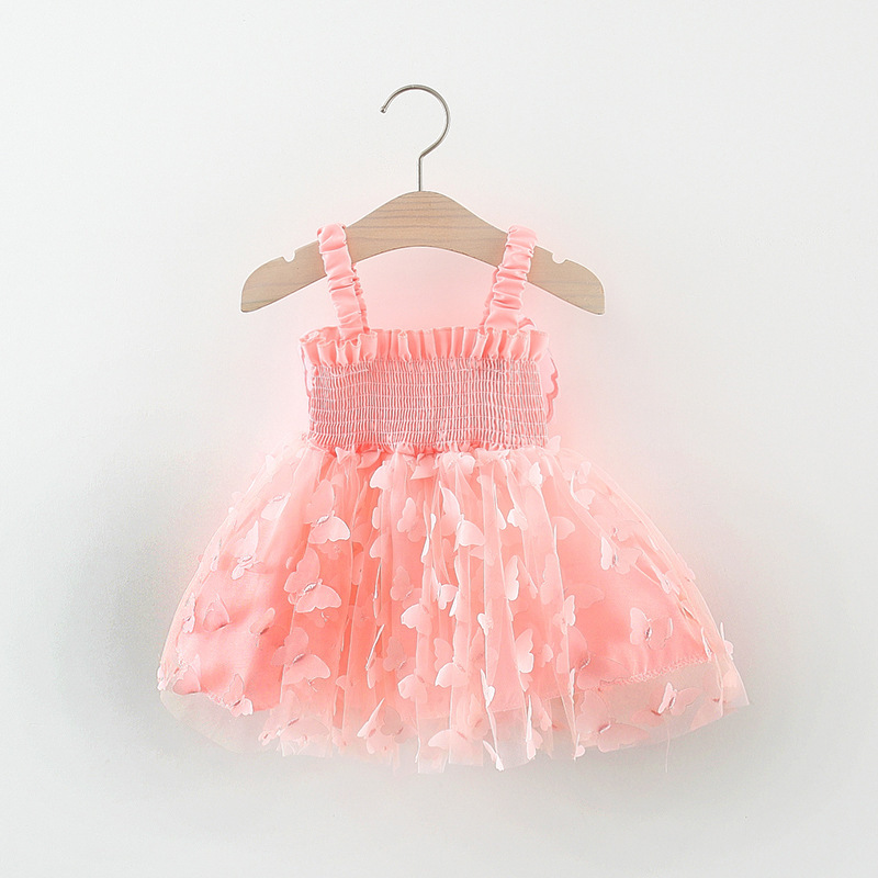 Girls Party Princess Back Butterfly Wings Dress 2023 Summer New Children's Performance Embroidered Mesh Dress