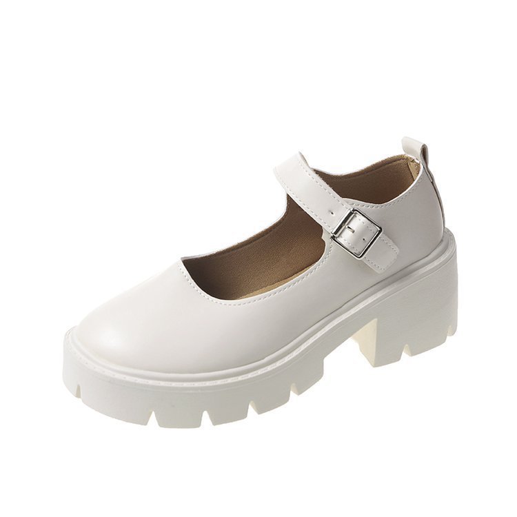 Small Leather Shoes Women's 2022 Spring New British Academy Style Bright Leather High Heel Shoes Round Toe Thick Bottom Mary Jane Shoes Women