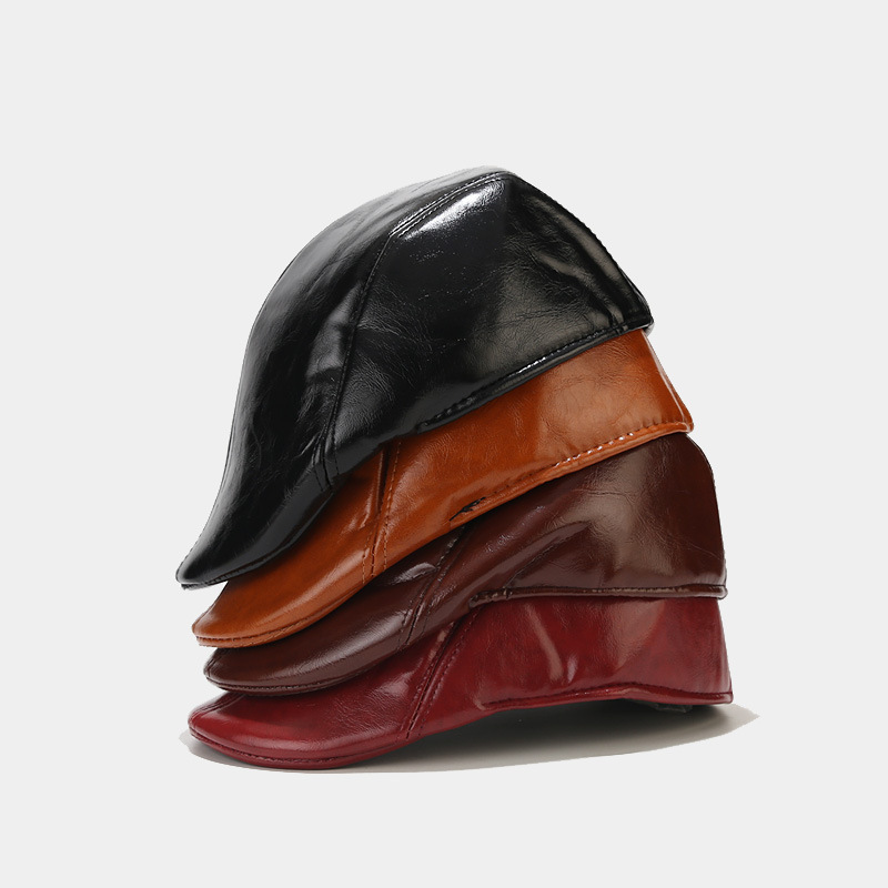 Grenzüberschreitende Herbst- und Winter-Retro-Port-Stil progressive Kappe PU-Leder-Baskenmütze für mittleres und älteres Alter Pu-Männermütze_voghion.com