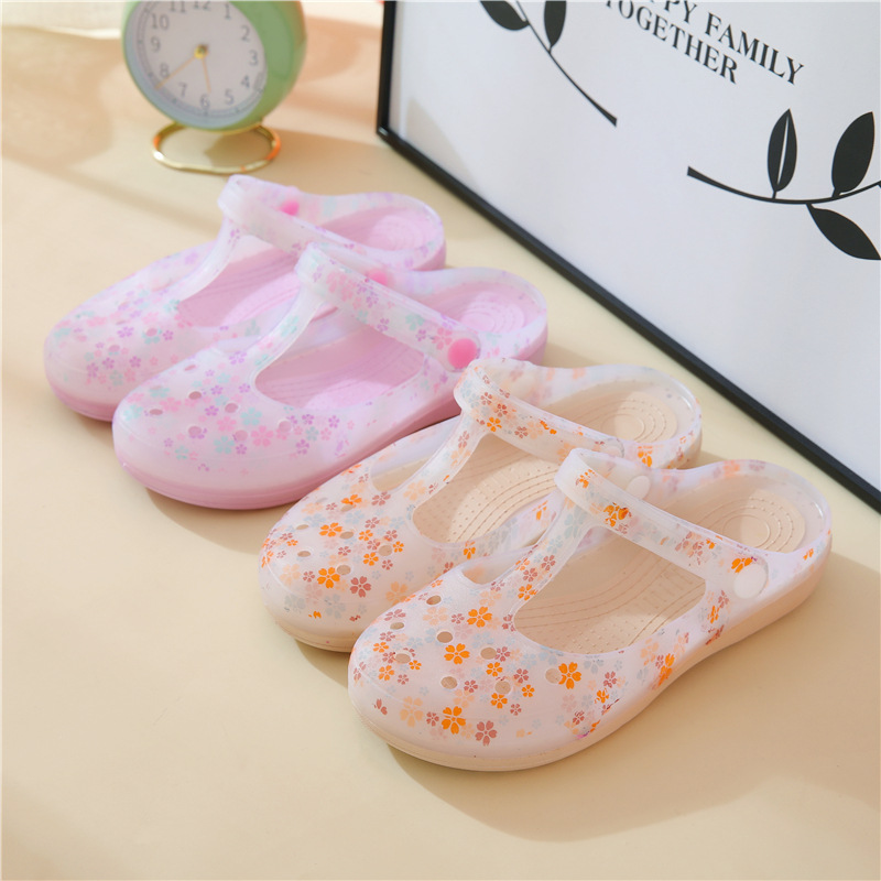 Summer New Printed Hole Shoes Women's Sandals Flat Jelly Shoes Beach Shoes Slip-resistant Women's Toe Sandals