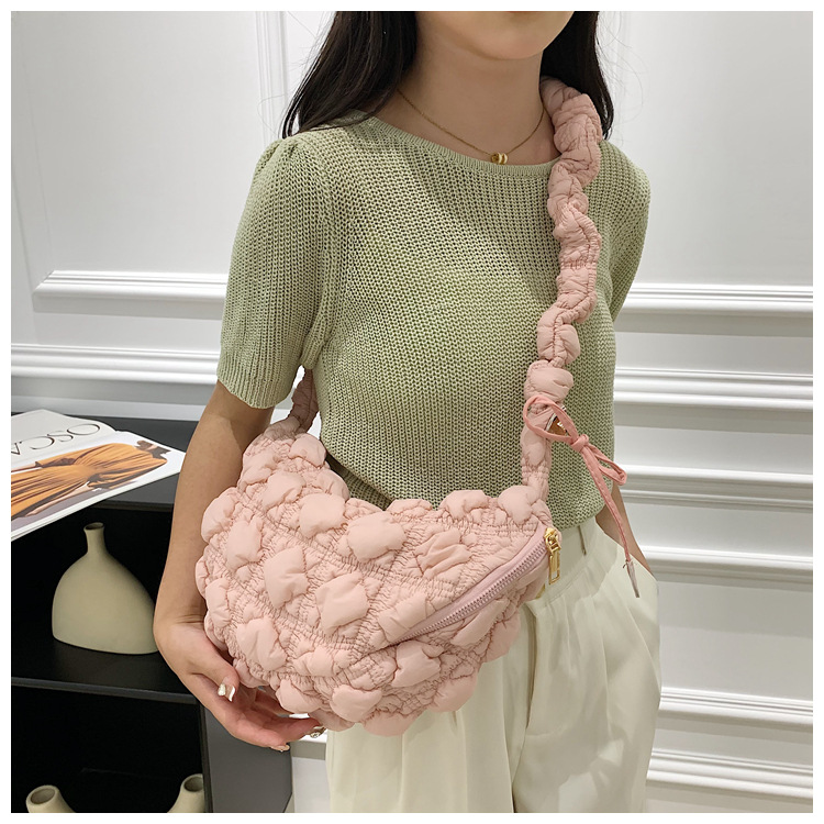 Borsa da donna Niche Bubble Borsa monospalla sottobraccio Borsa coreana in cotone Borsa a tracolla casual Borsa a nuvola plissettata_voghion.com